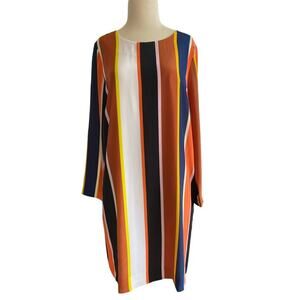 NWT Medium Marie Oliver Silk Vertical Striped Dress Fall Colors